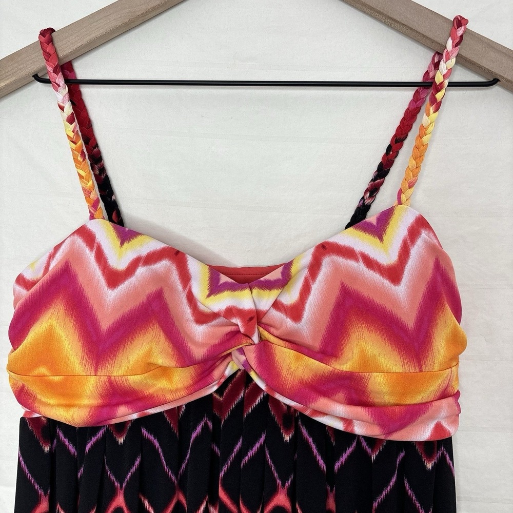 Bisou Bisou Maxi Dress 10 Pink Zig Zag Sundress Braided Y2K Beach Pink Whimsy